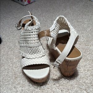Maurices White and Brown Woven Wedges